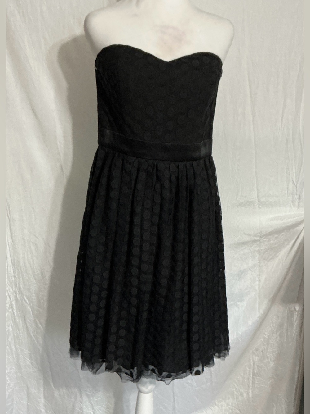 White House Black Market Strapless Black Polka-Dot A-Line Dress